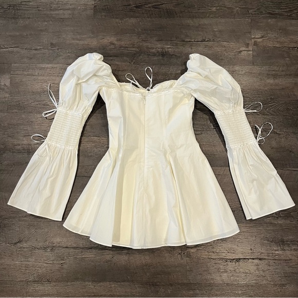 House of CB Ellerie White Cotton Flute Sleeve Mini Dress - Picture 7 of 12